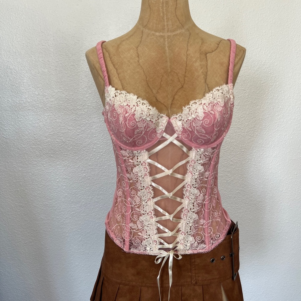 sophie b. soft pink lace up bustier
